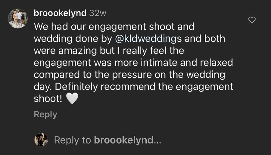 This is a screenshot of one of my couples thoughts on her engagement session.